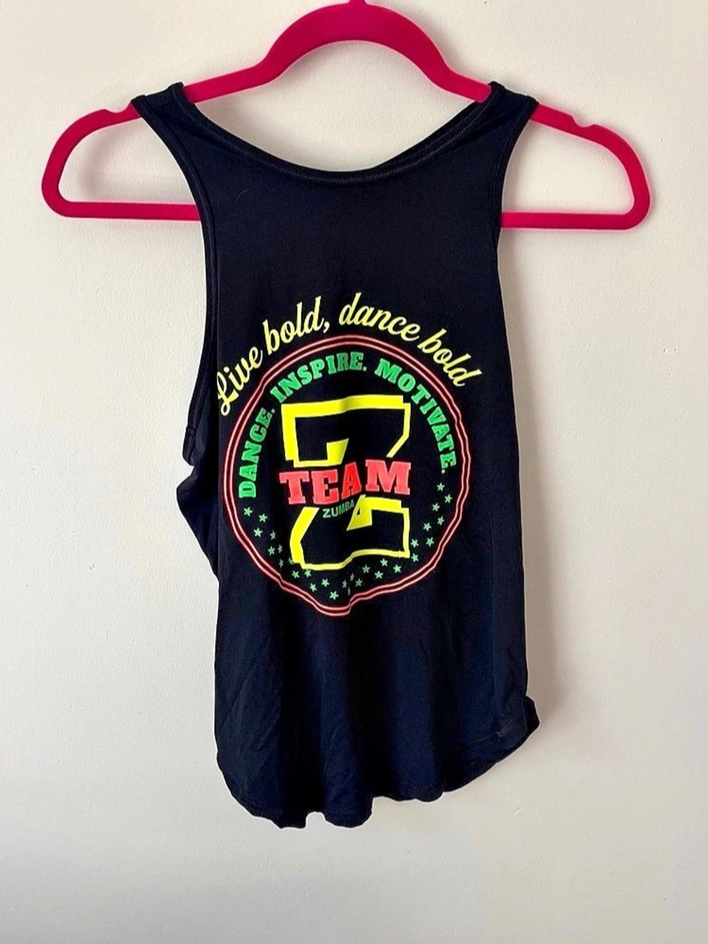 Zumba Wear Fitness Black "Live Bold Dance Bold" Graphic Racerback Tank Top XS